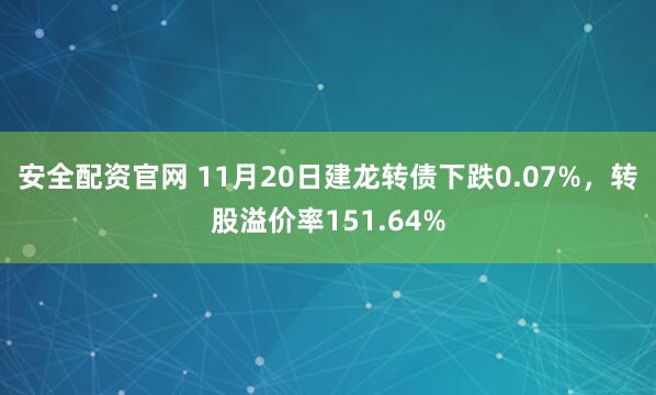 安全配资官网 11月20日建龙转债下跌0.07%，转股溢价率151.64%