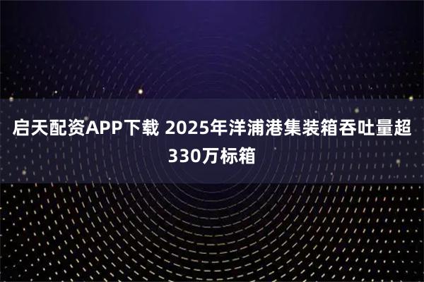 启天配资APP下载 2025年洋浦港集装箱吞吐量超330万标箱